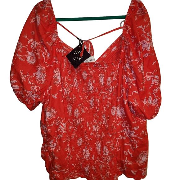 Ava & Viv NWT Red Orange‎ Sweetheart Floral Puff Sleeve Top Size 4X - Picture 8 of 10